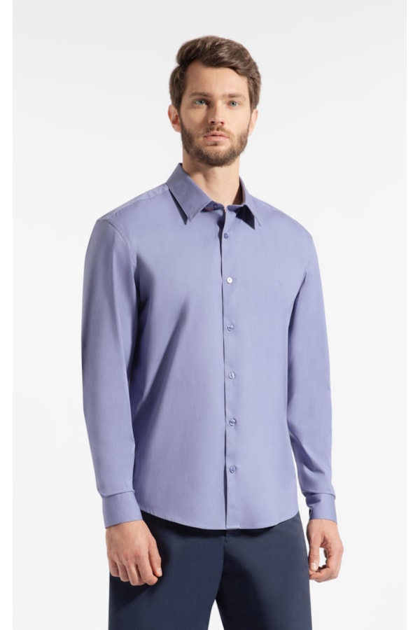 Camisa Cotton Stretch Slim Irish Azul Pervante
