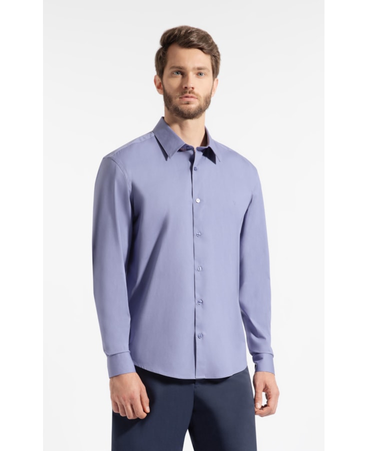 Camisa Cotton Stretch Slim Irish Azul Pervante