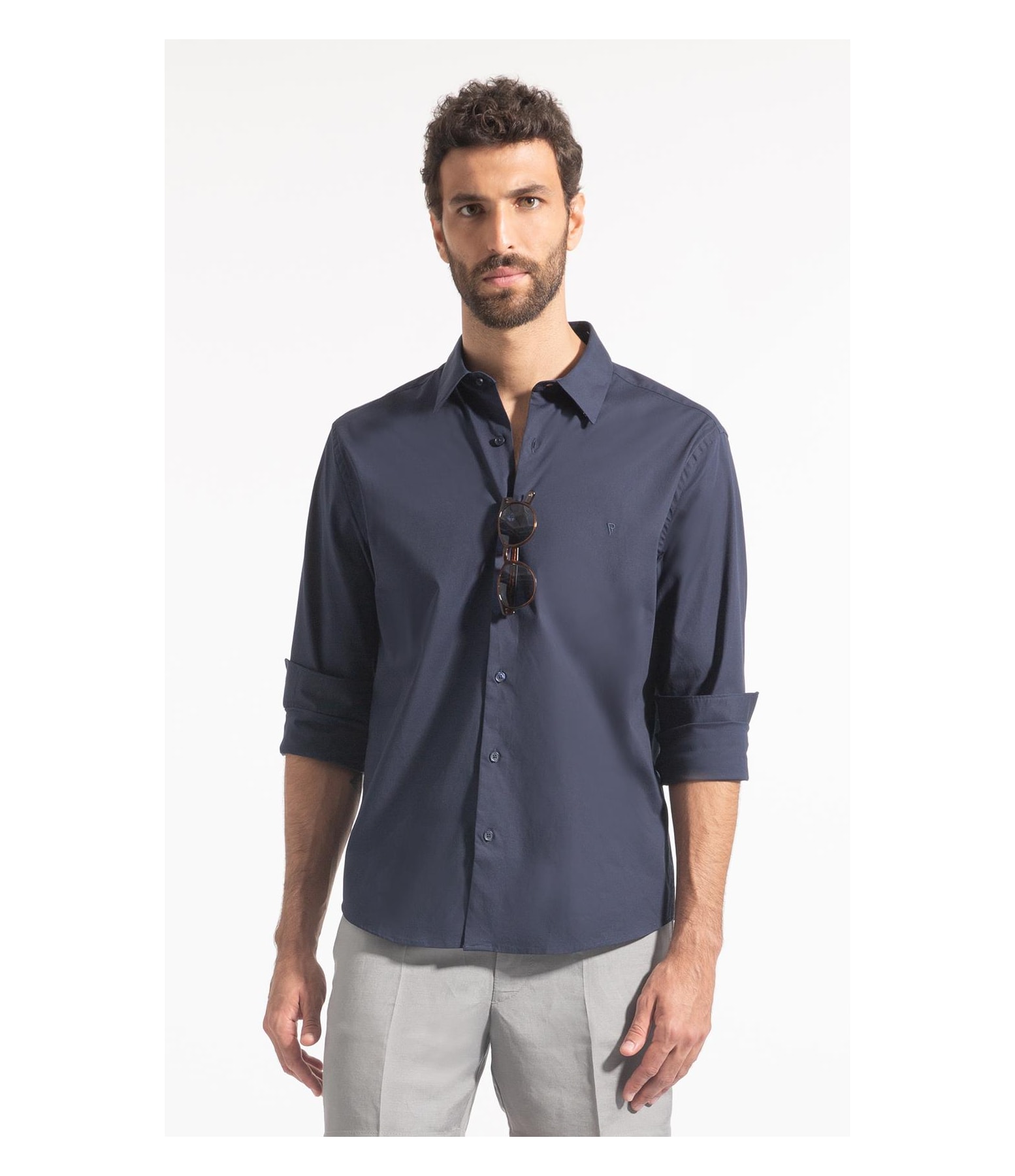 Camisa Cotton Stretch Slim Irish Dark Navy