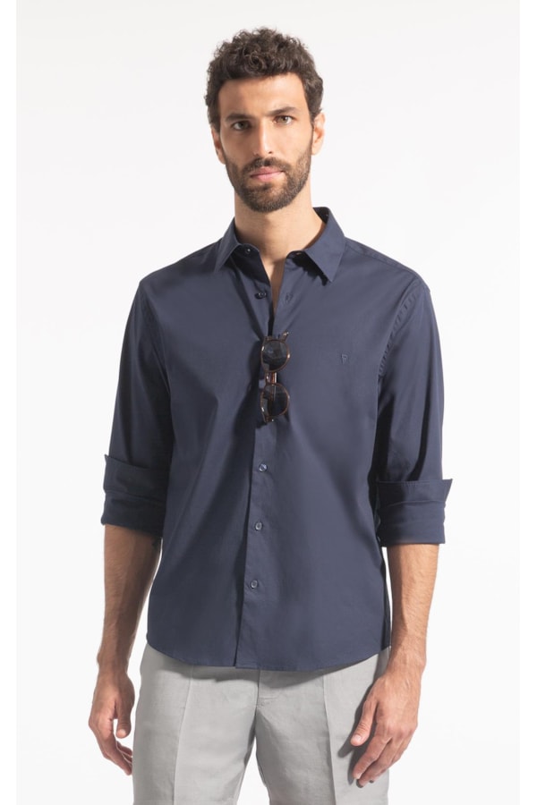 Camisa Cotton Stretch Slim Irish Dark Navy