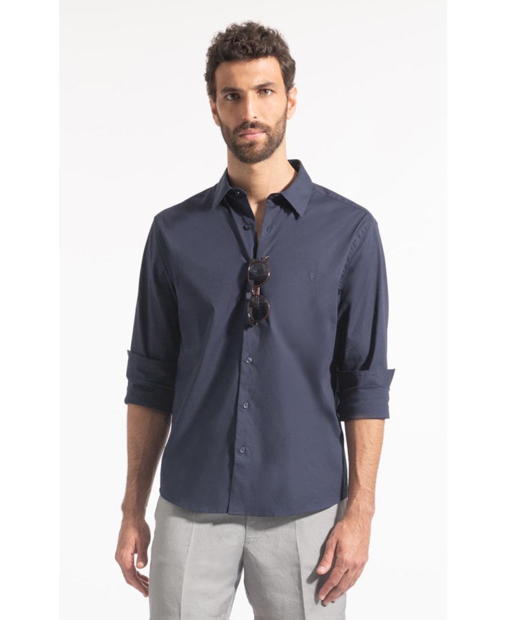 Camisa Cotton Stretch Slim Irish Dark Navy