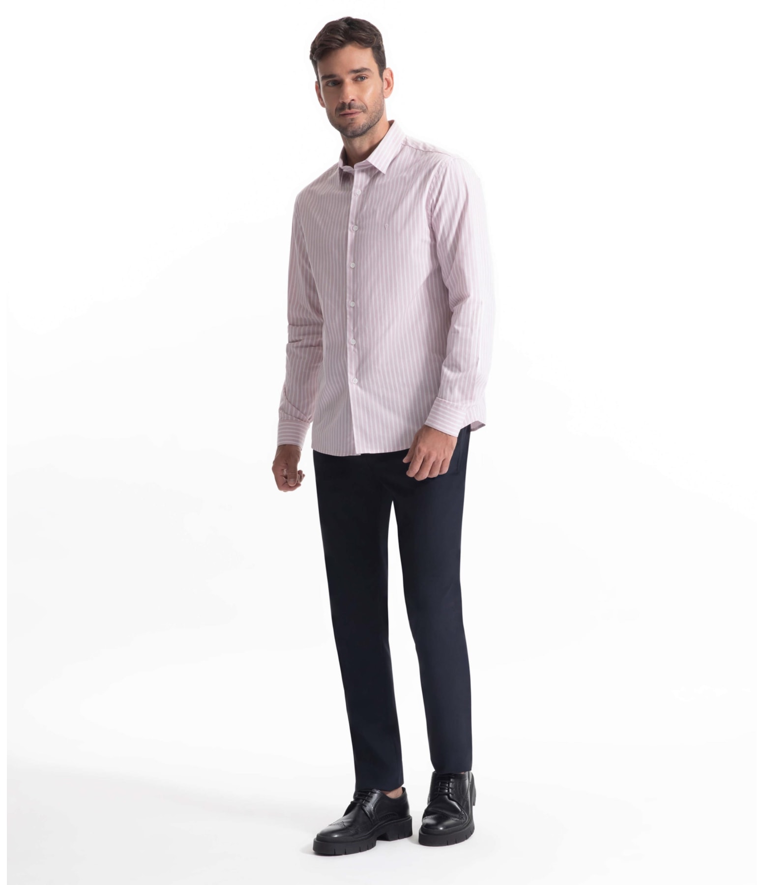 Camisa Cotton Stripes Slim Rosa Velho