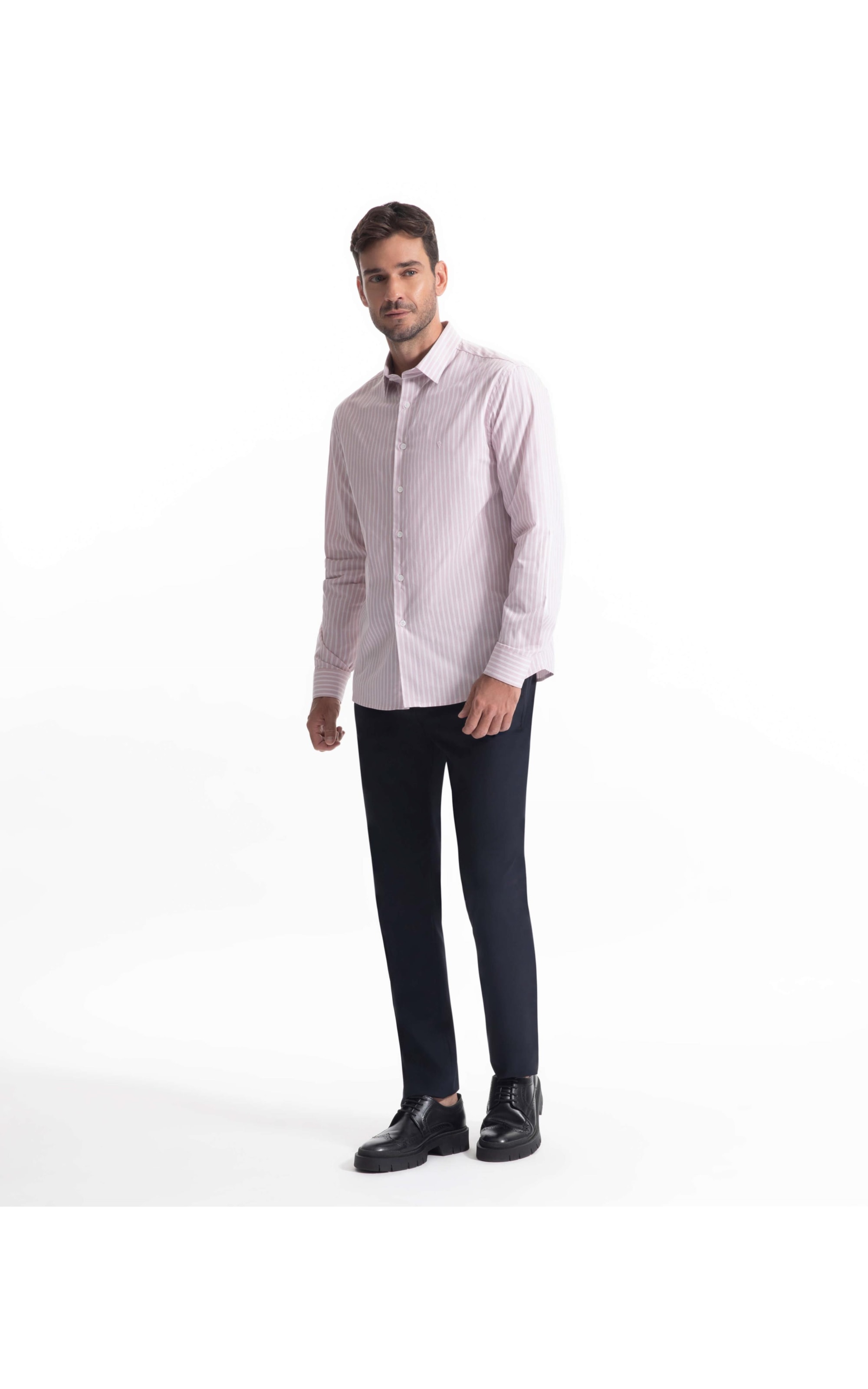 Camisa Cotton Stripes Slim Rosa Velho