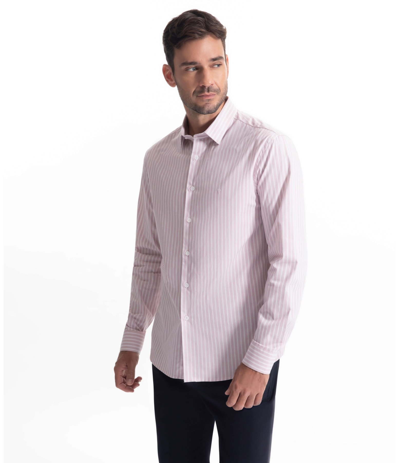 Camisa Cotton Stripes Slim Rosa Velho