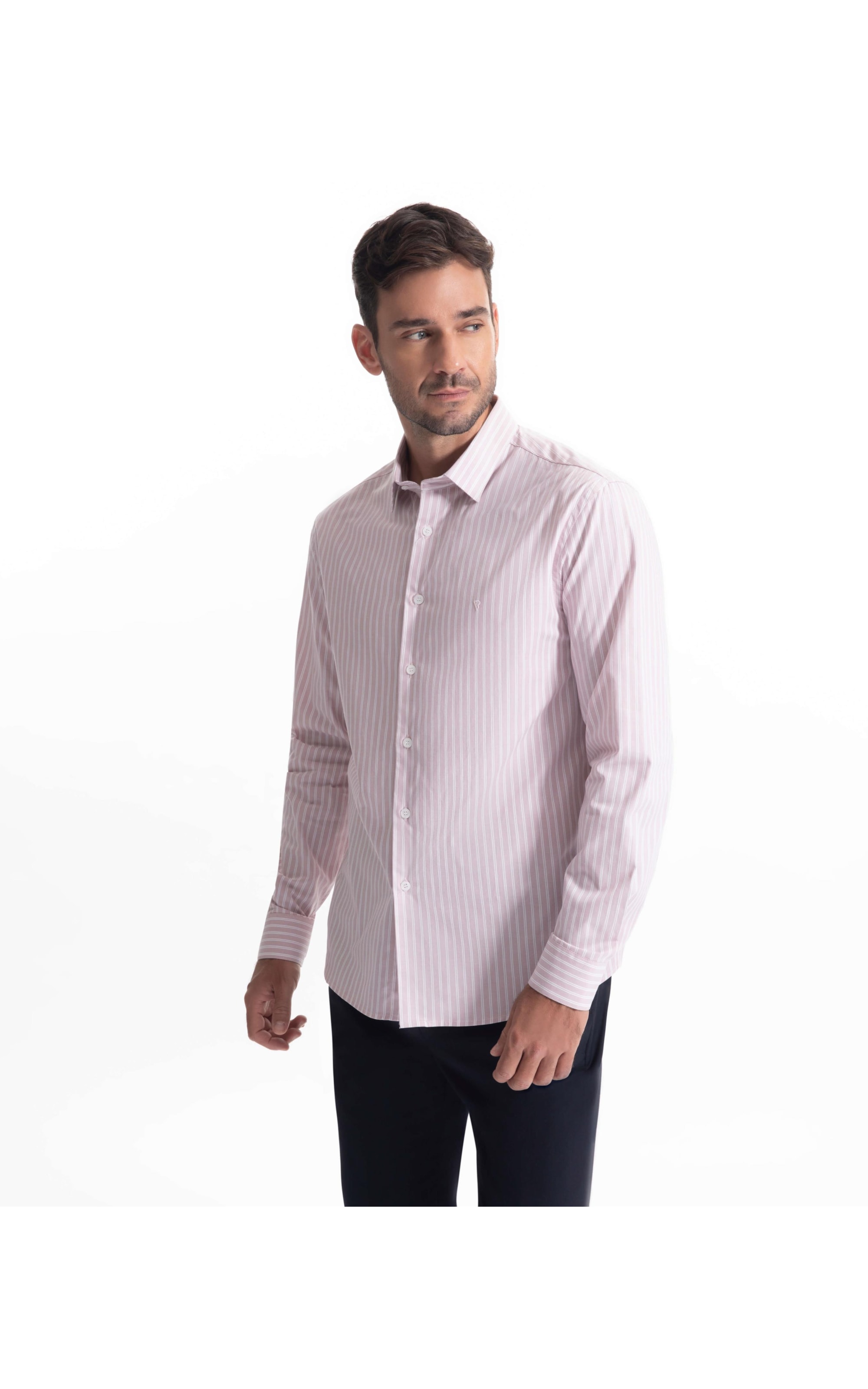 Camisa Cotton Stripes Slim Rosa Velho