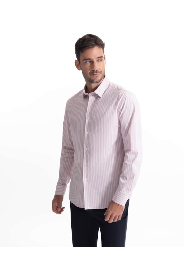Camisa Cotton Stripes Slim Rosa Velho