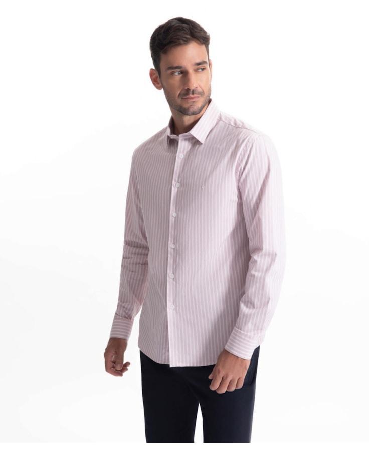 Camisa Cotton Stripes Slim Rosa Velho