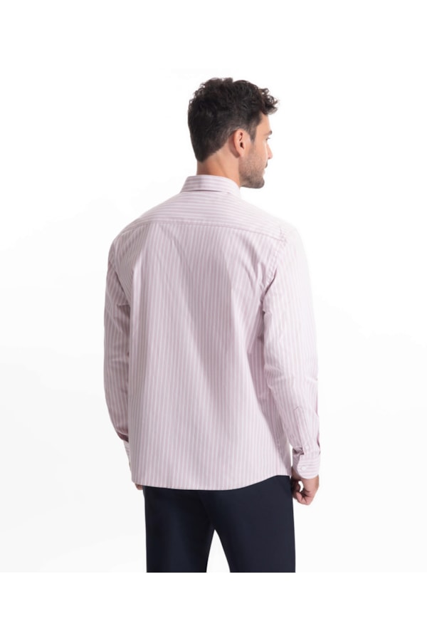 Camisa Cotton Stripes Slim Rosa Velho
