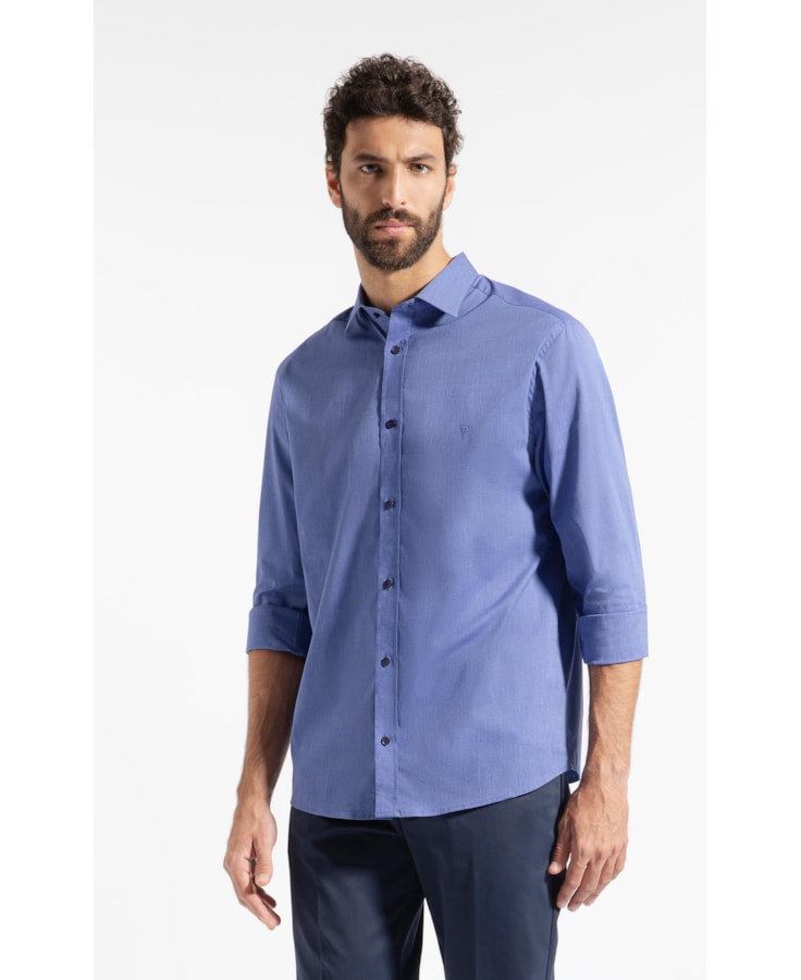 Camisa Fil a Fil Slim New Italian Azul Bic