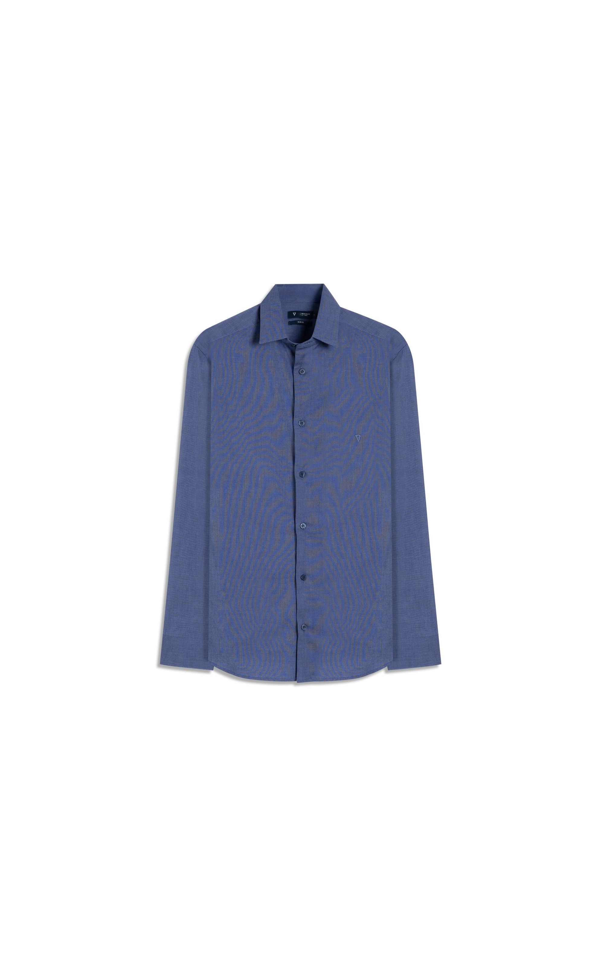 Camisa Fil a Fil Slim Shangai Azul Jeans