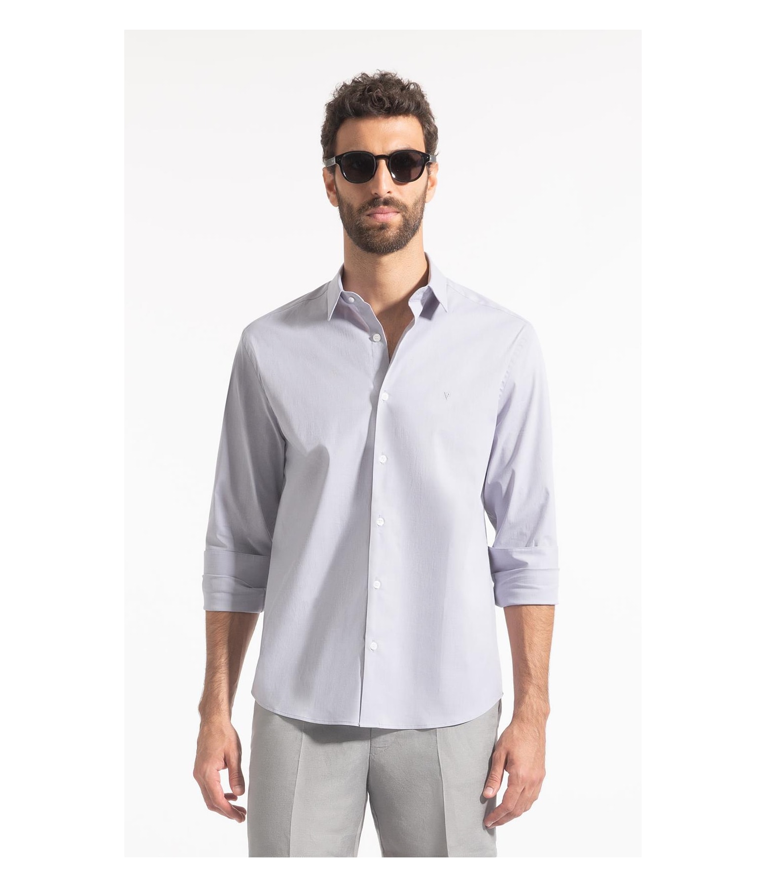 Camisa Fil a Fil Slim Shangai Cinza Claro