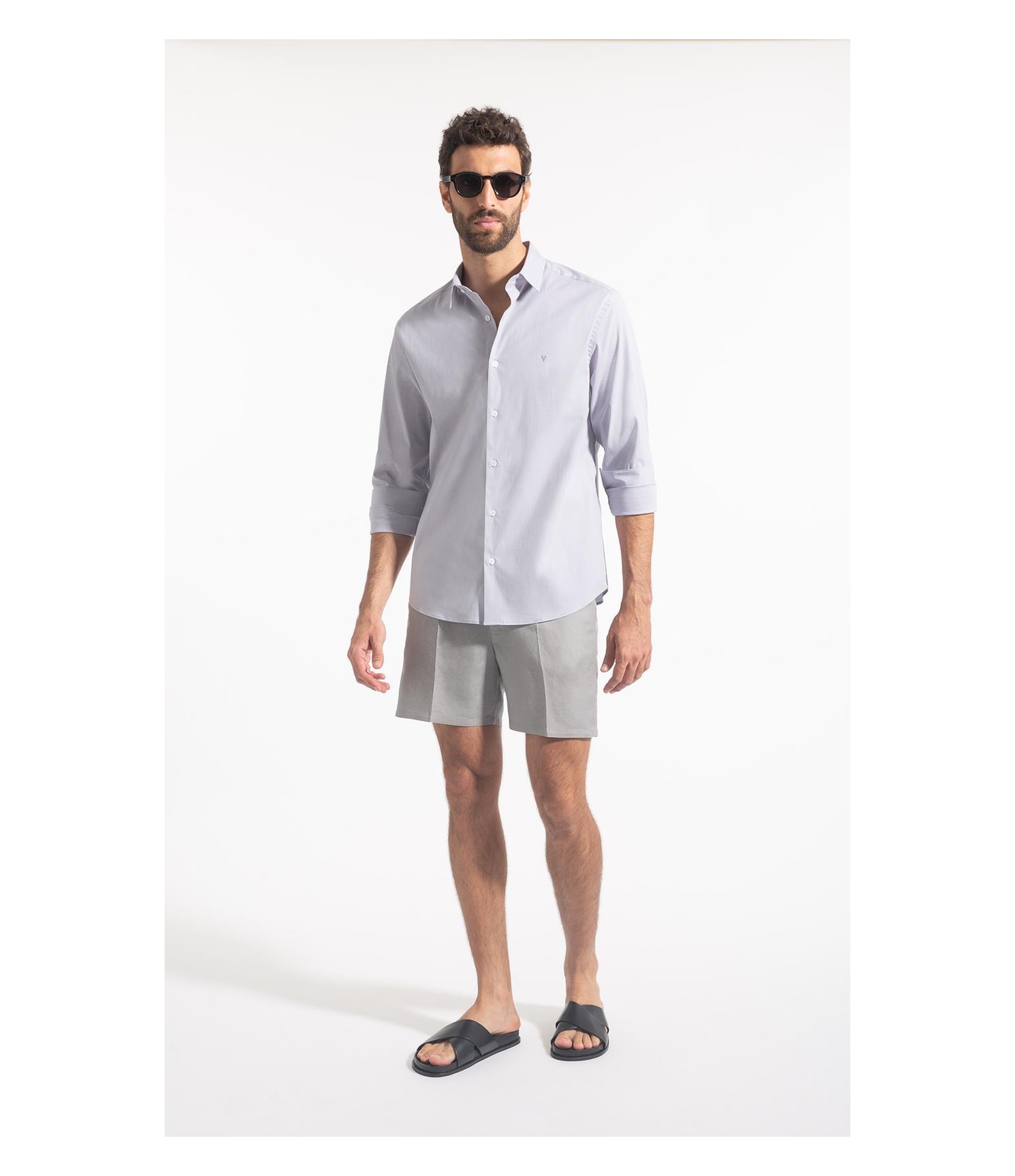 Camisa Fil a Fil Slim Shangai Cinza Claro