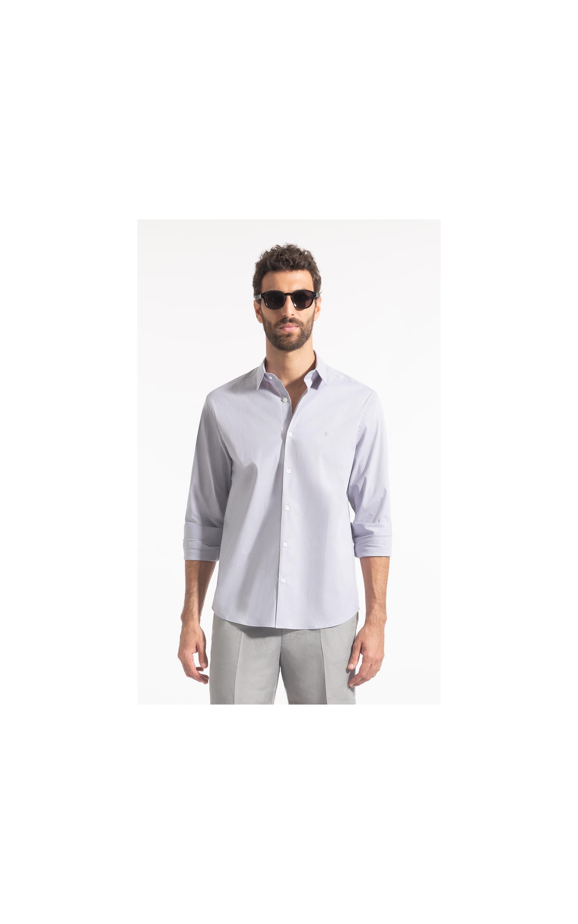 Camisa Fil a Fil Slim Shangai Cinza Claro