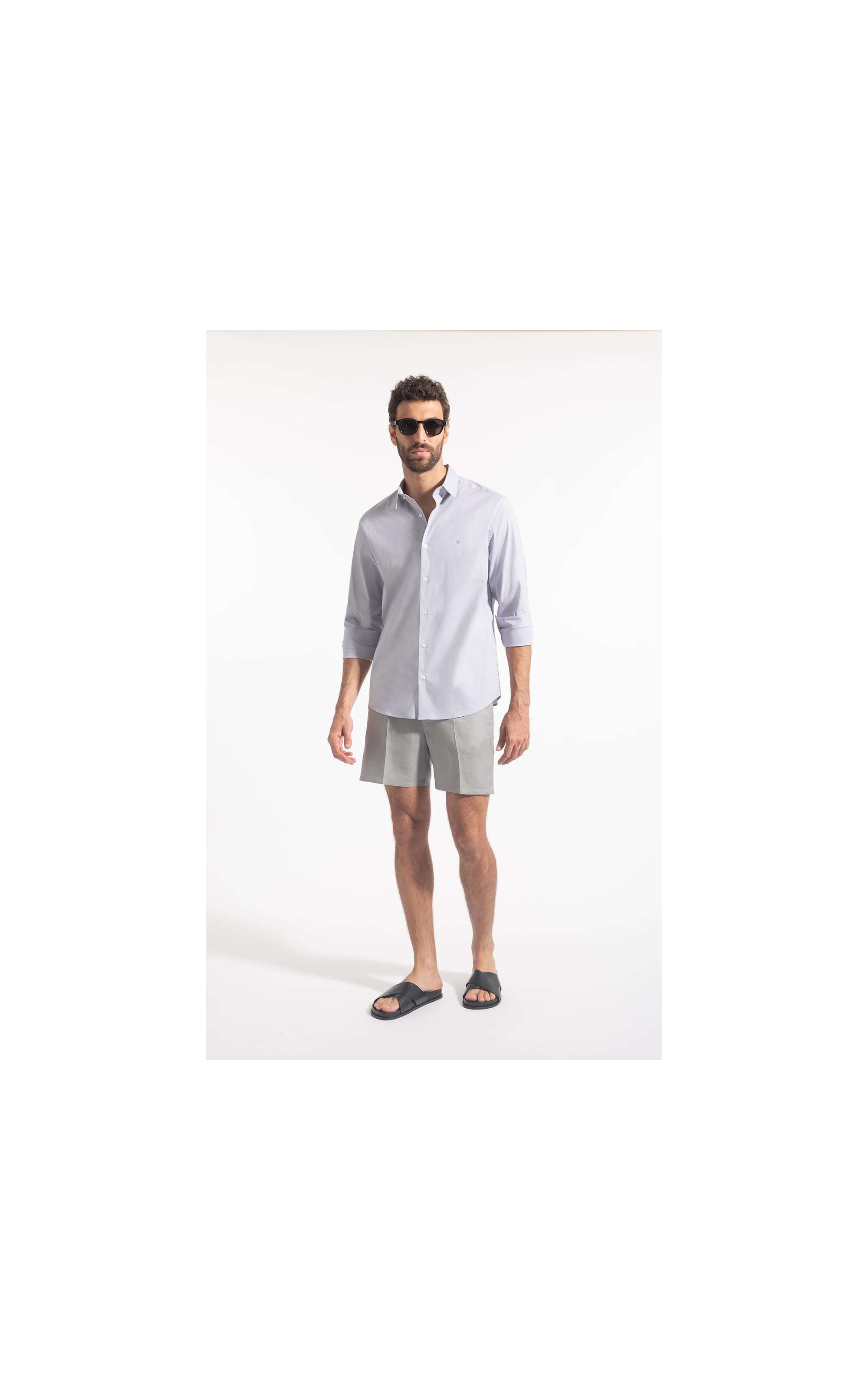 Camisa Fil a Fil Slim Shangai Cinza Claro