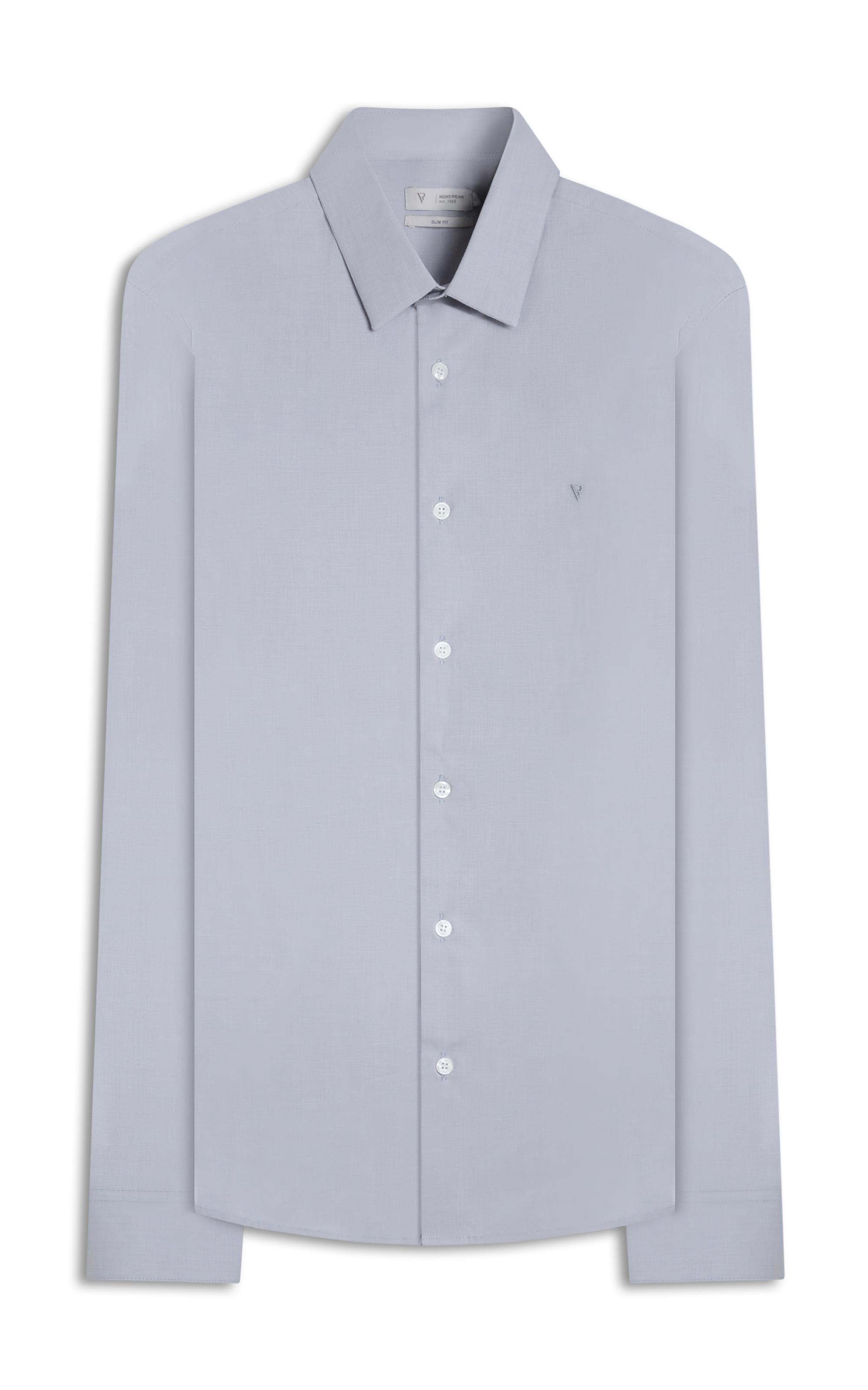 Camisa Fil a Fil Slim Shangai Cinza Claro