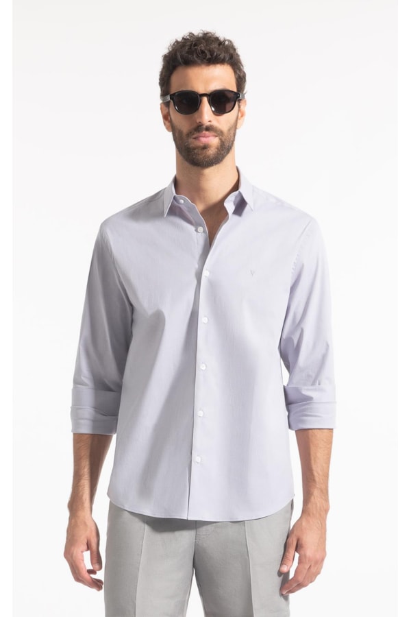 Camisa Fil a Fil Slim Shangai Cinza Claro