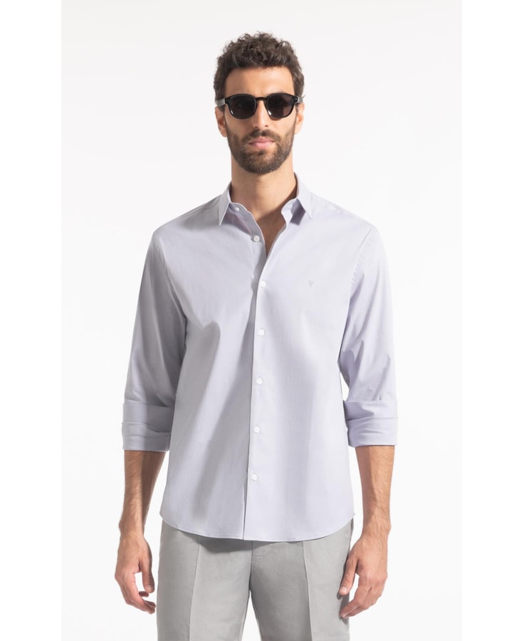 Camisa Fil a Fil Slim Shangai Cinza Claro