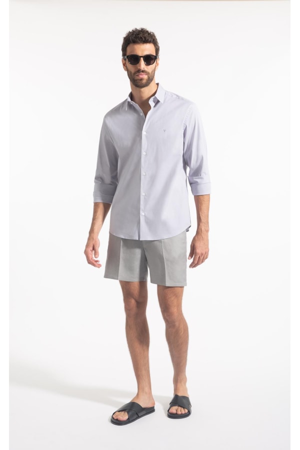 Camisa Fil a Fil Slim Shangai Cinza Claro