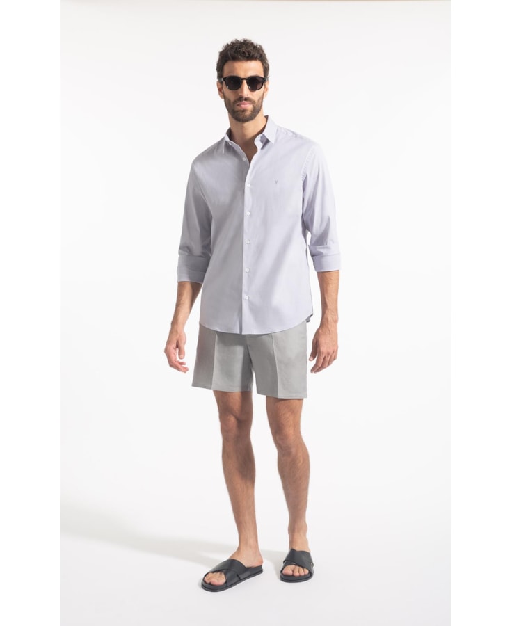 Camisa Fil a Fil Slim Shangai Cinza Claro