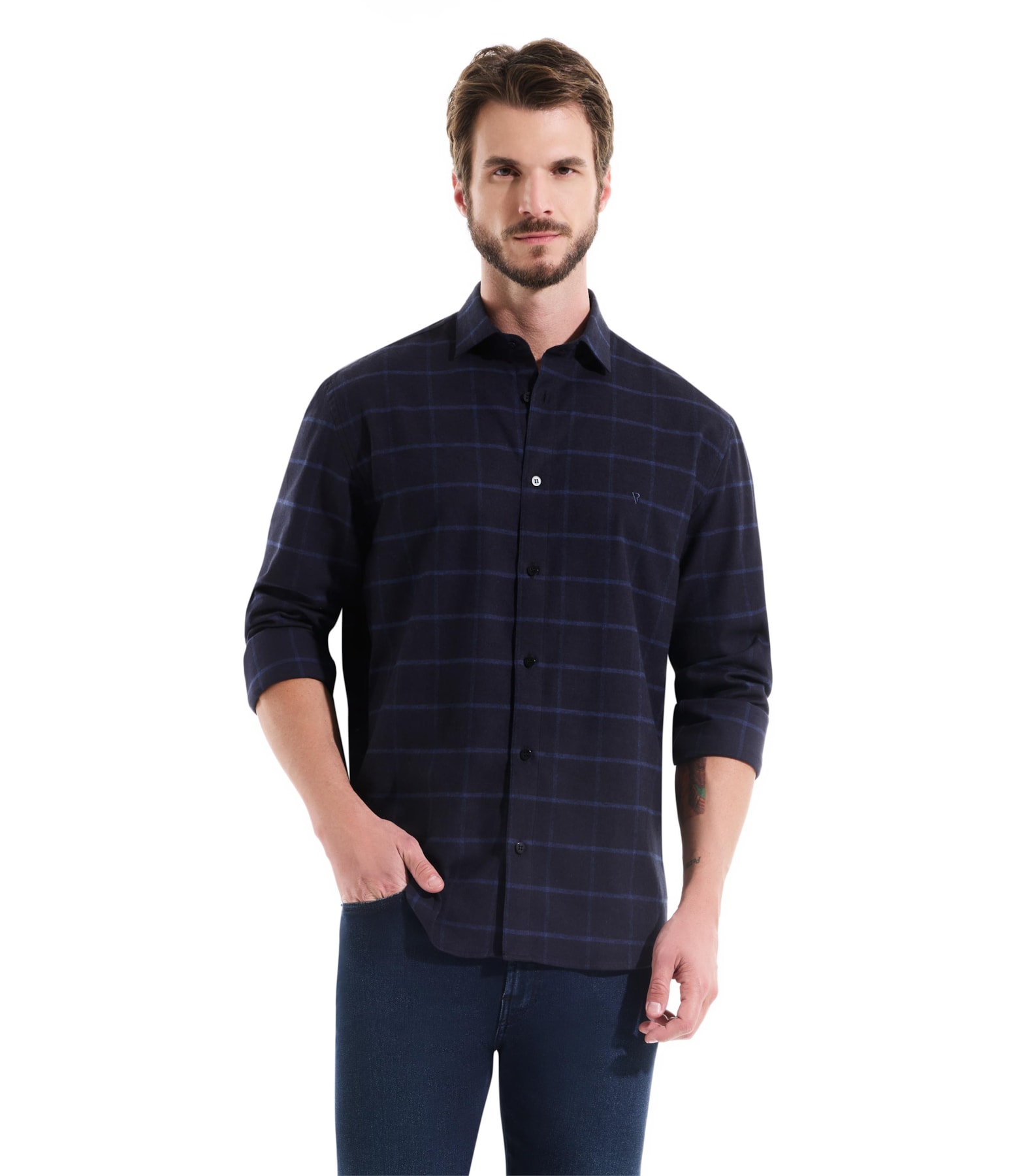 Camisa Flanela Quadriculada Taos Dark Navy