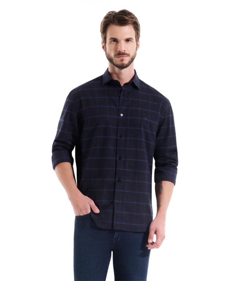 Camisa Flanela Quadriculada Taos Dark Navy
