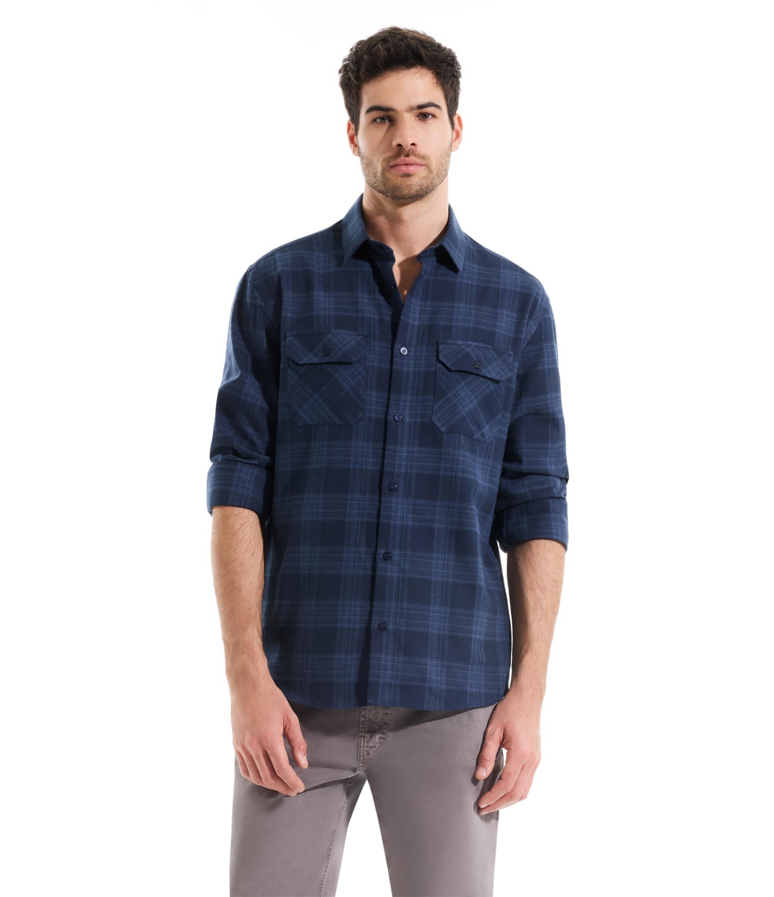 Camisa Flanela Wool Touch Waterford Pl Shangai Azul Jeans