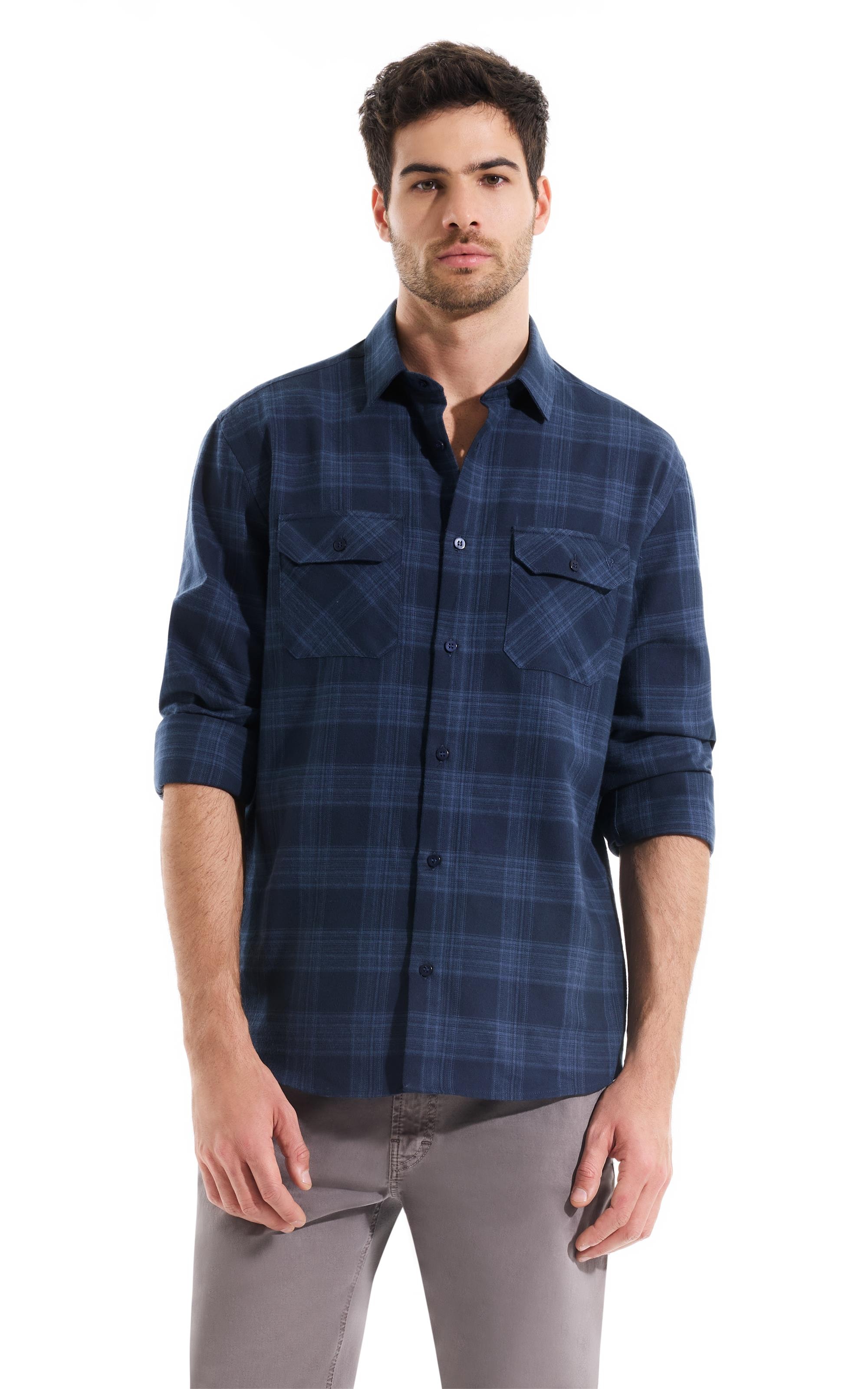 Camisa Flanela Wool Touch Waterford Pl Shangai Azul Jeans