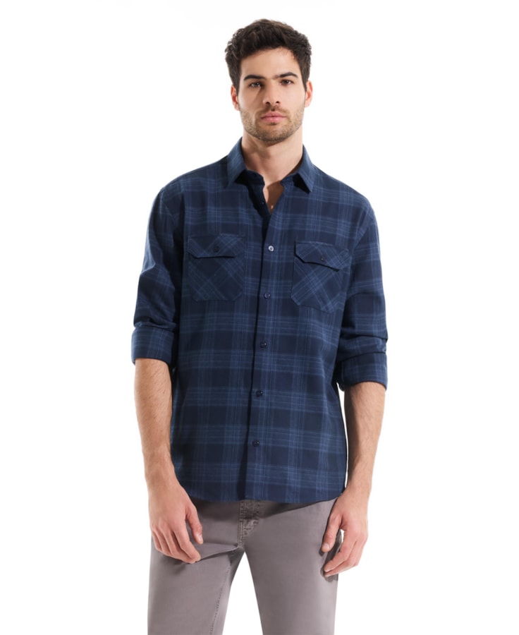 Camisa Flanela Wool Touch Waterford Pl Shangai Azul Jeans