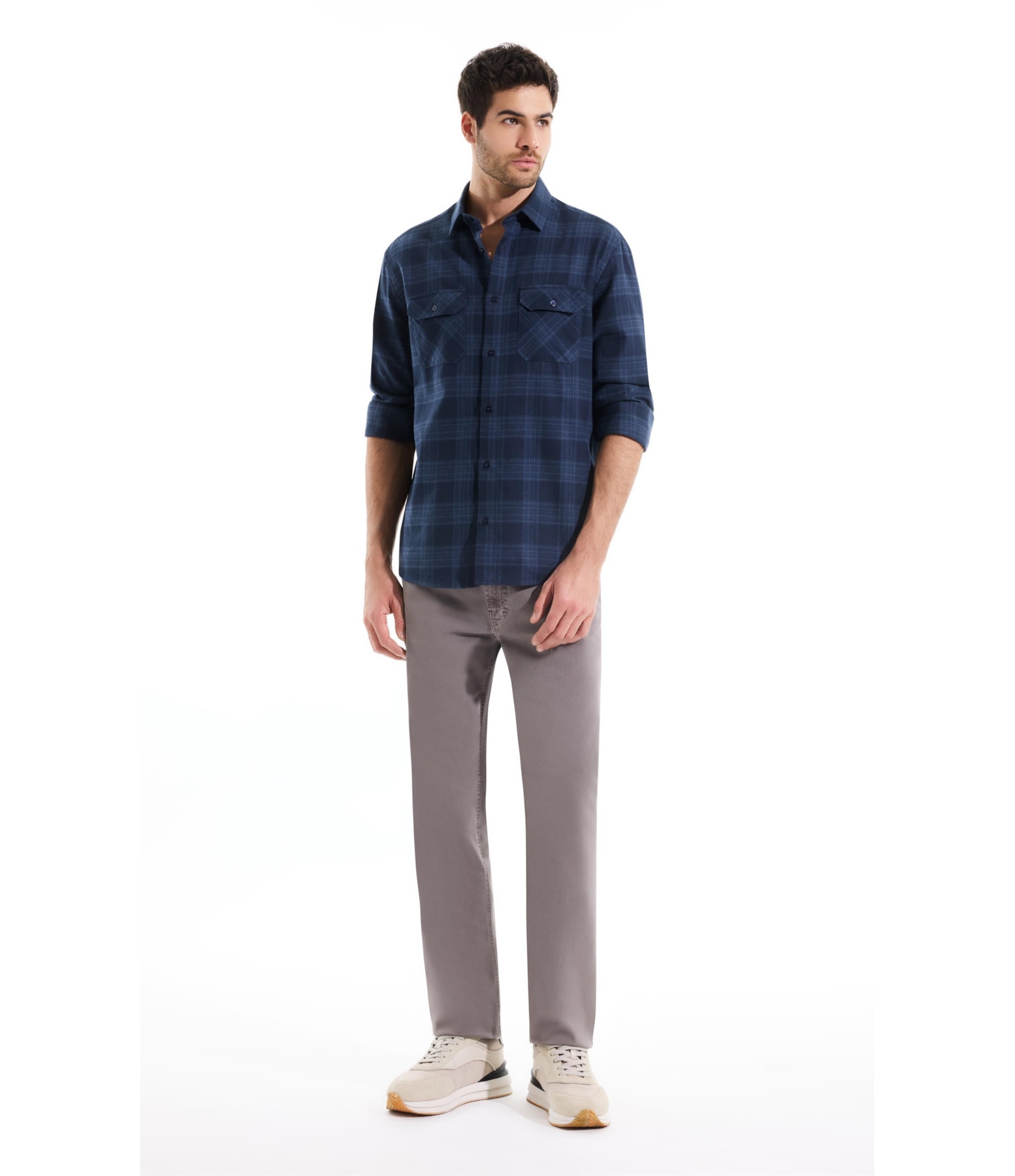 Camisa Flanela Wool Touch Waterford Pl Shangai Azul Jeans
