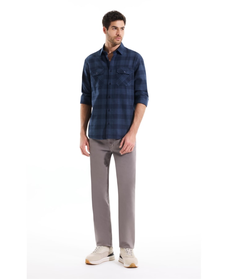Camisa Flanela Wool Touch Waterford Pl Shangai Azul Jeans