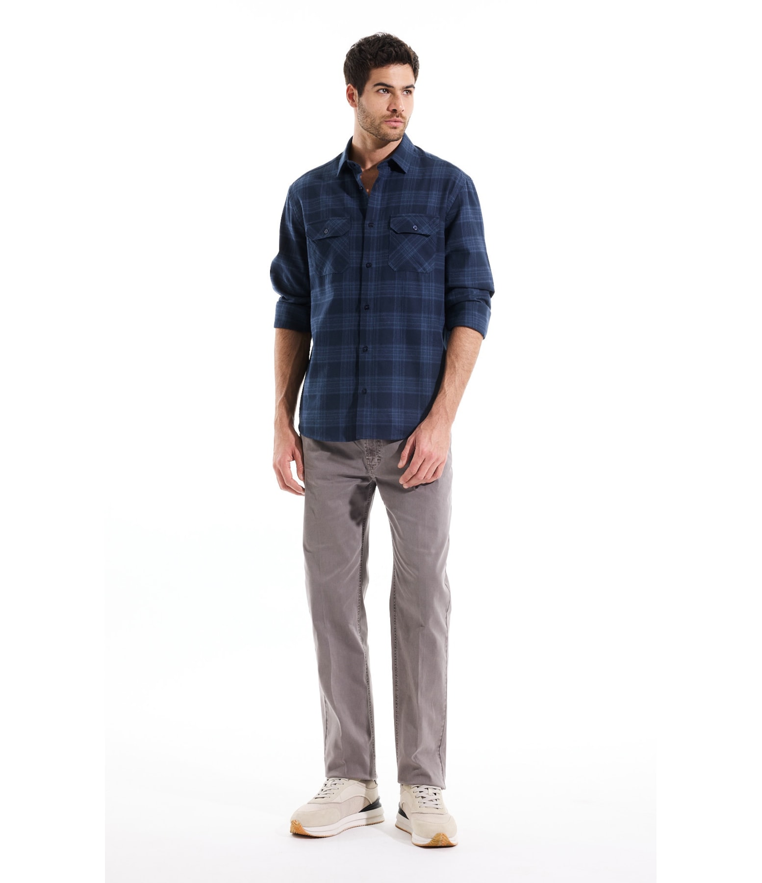 Camisa Flanela Wool Touch Waterford Pl Shangai Azul Jeans