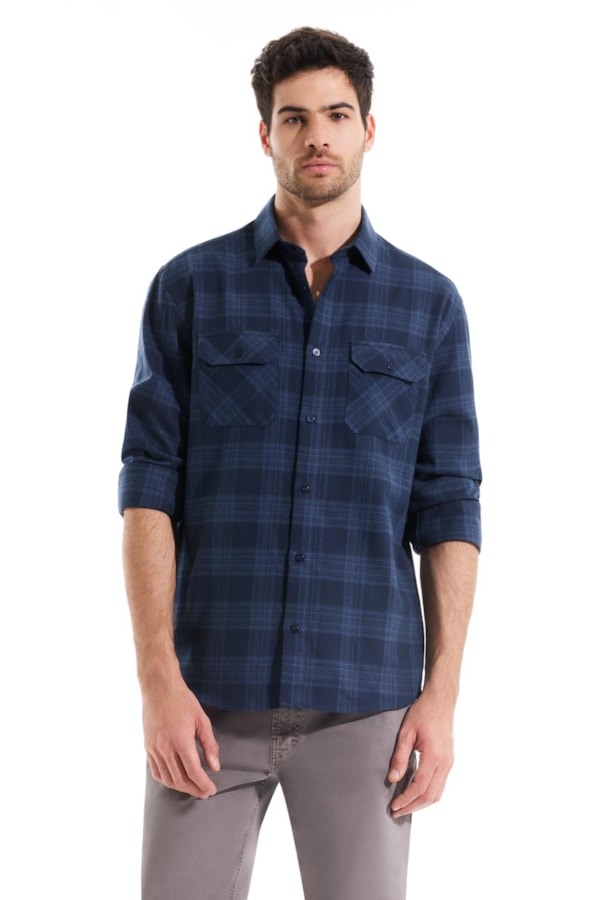Camisa Flanela Wool Touch Waterford Pl Shangai Azul Jeans