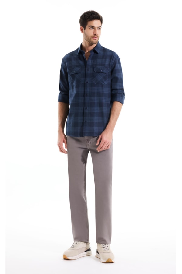 Camisa Flanela Wool Touch Waterford Pl Shangai Azul Jeans