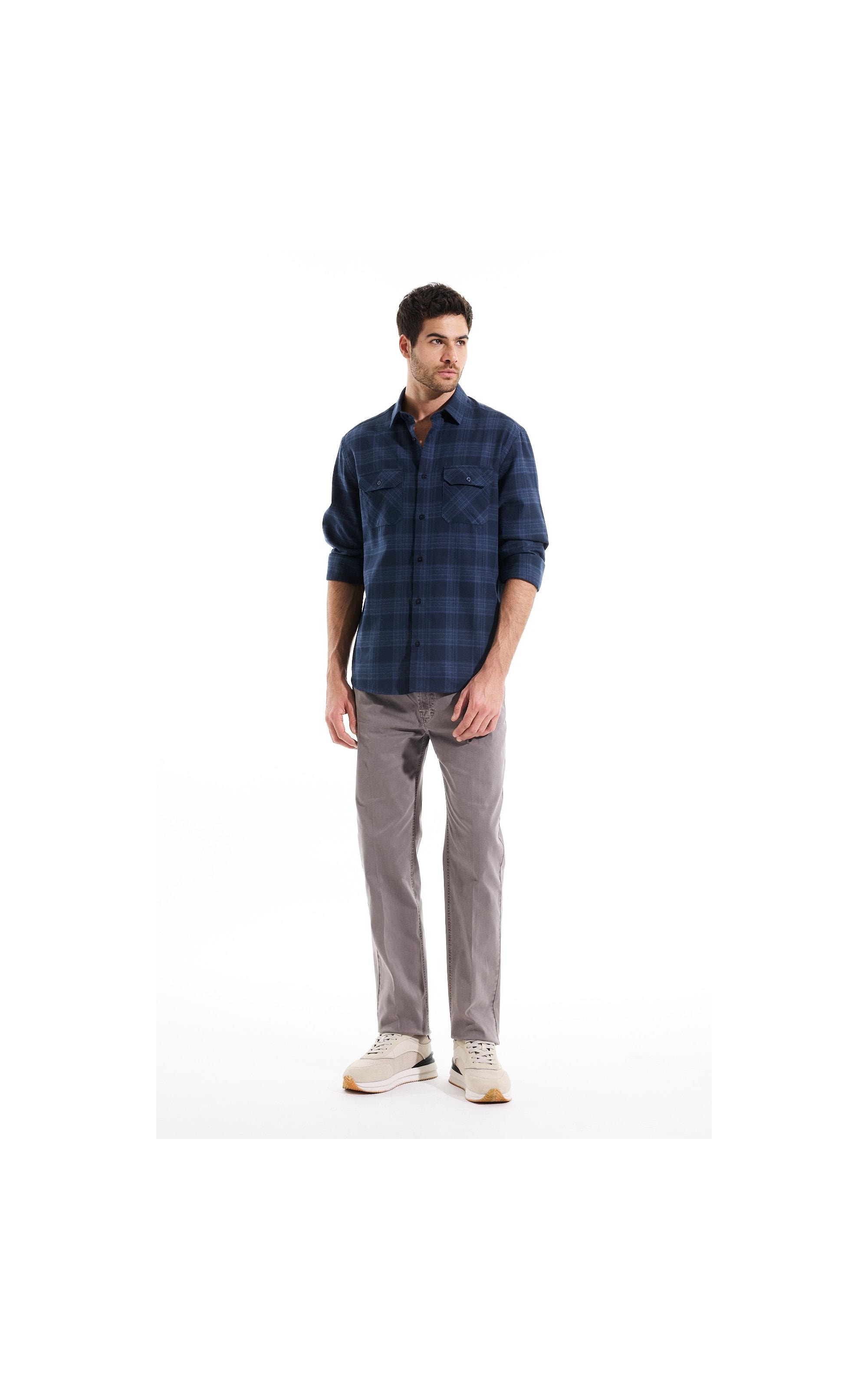 Camisa Flanela Wool Touch Waterford Pl Shangai Azul Jeans