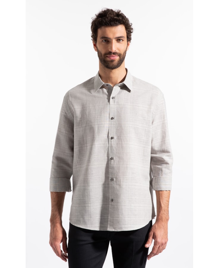 Camisa Linen Blend Ft Donnas Classic Irish Ml Cinza Claro