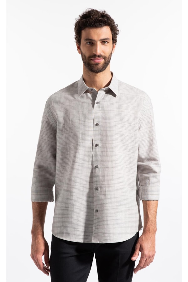 Camisa Linen Blend Ft Donnas Classic Irish Ml Cinza Claro