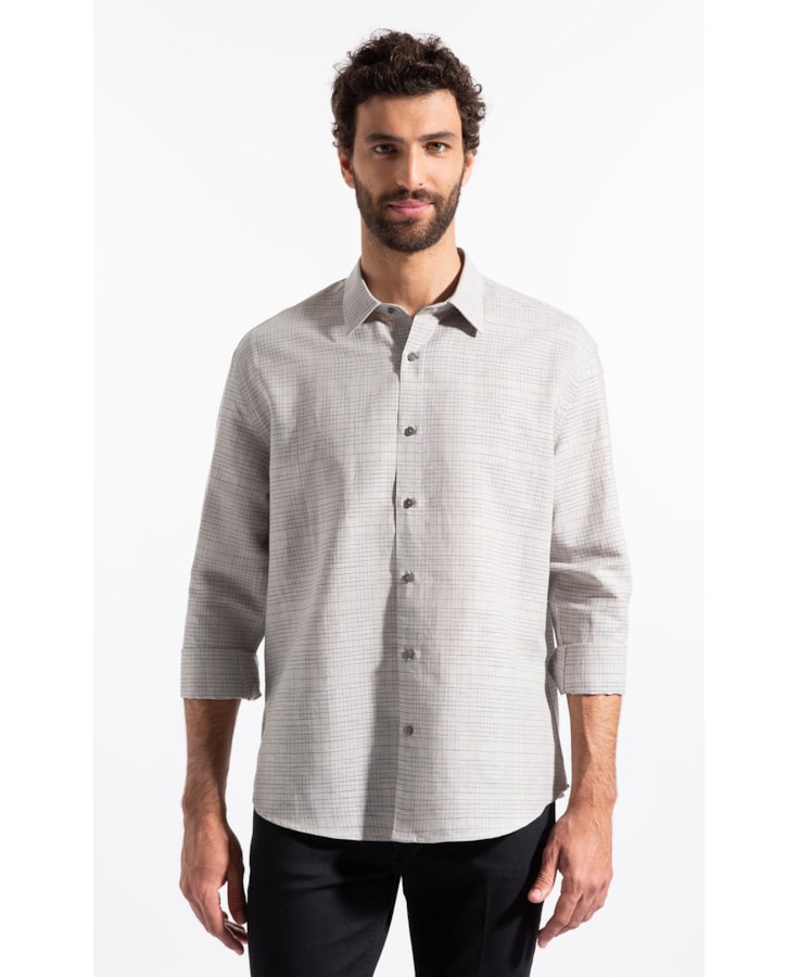 Camisa Linen Blend Ft Donnas Classic Irish Ml Cinza Claro