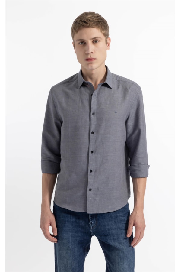 Camisa Linen Blend Kauan Classic Shangai Ml Marinho