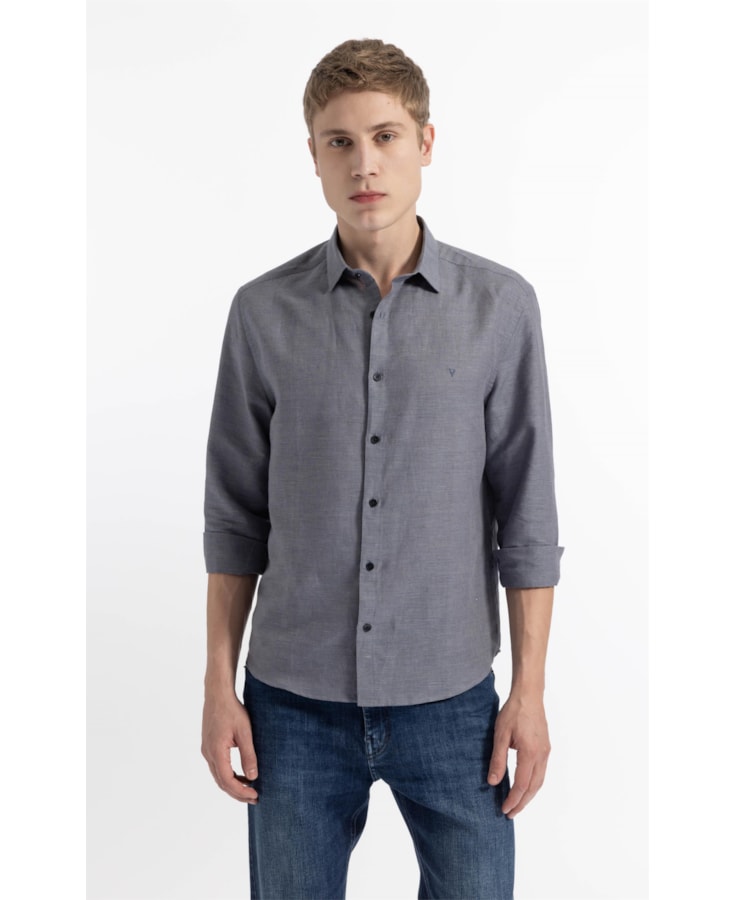 Camisa Linen Blend Kauan Classic Shangai Ml Marinho
