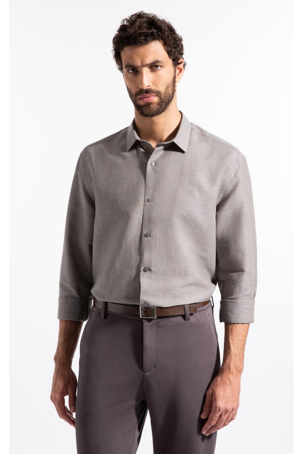 Camisa Linen Blend Kauan Classic Shangai Ml Marrom