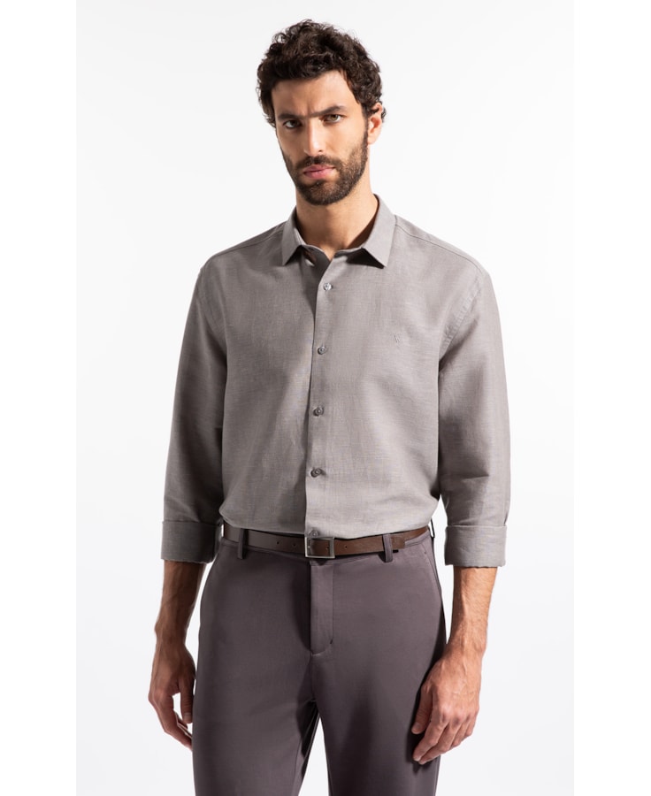Camisa Linen Blend Kauan Classic Shangai Ml Marrom