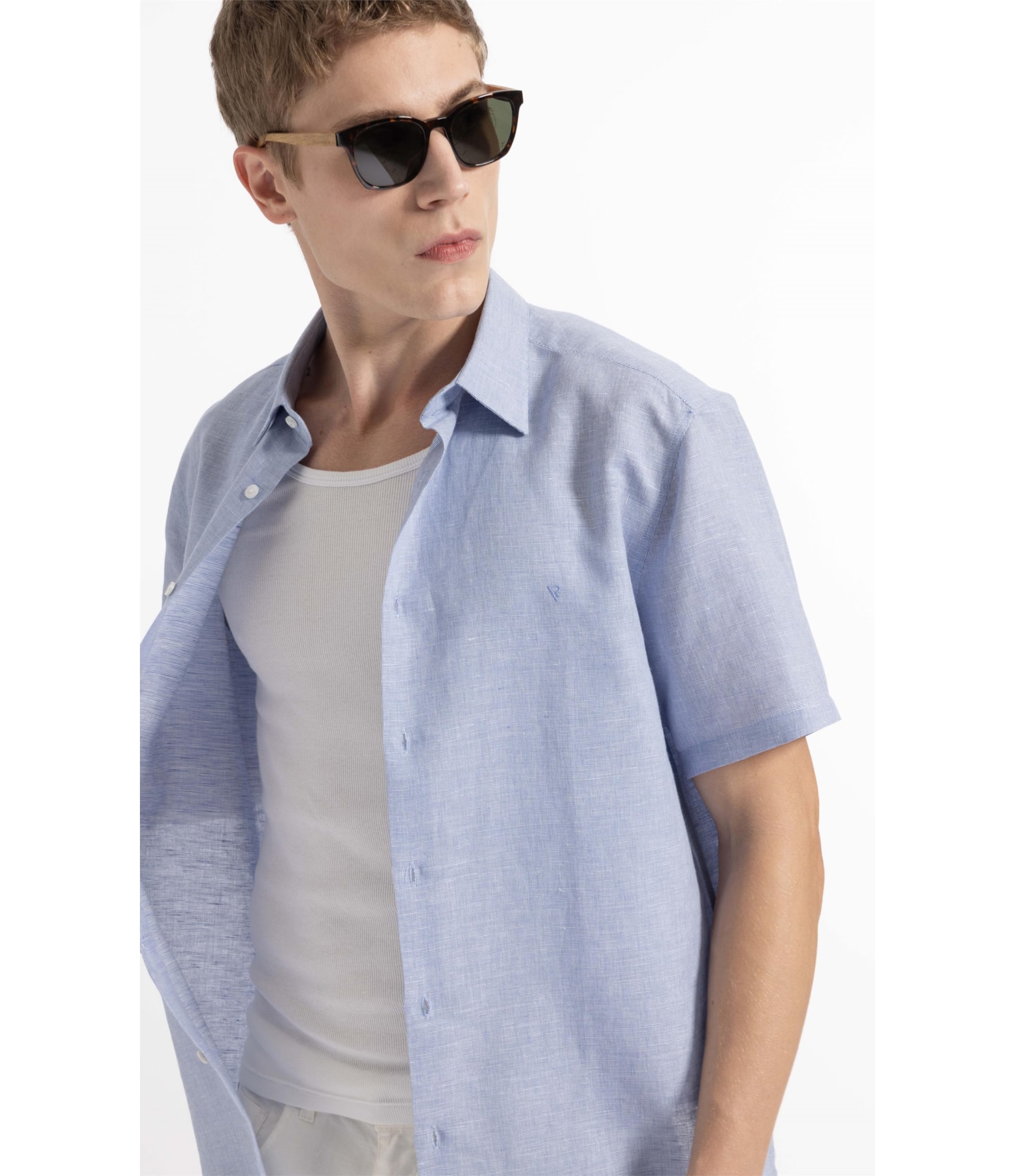 Camisa Linen Blend Lanusei Retro Shangai Azul Jeans                              