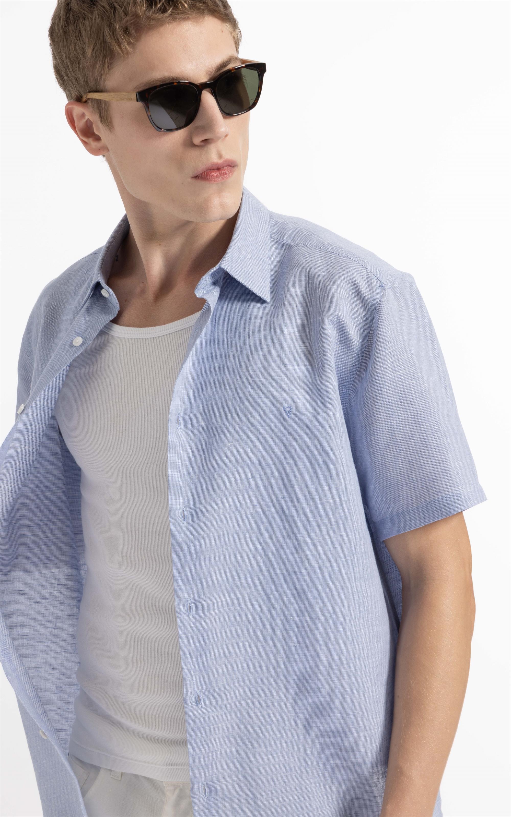 Camisa Linen Blend Lanusei Retro Shangai Azul Jeans                              