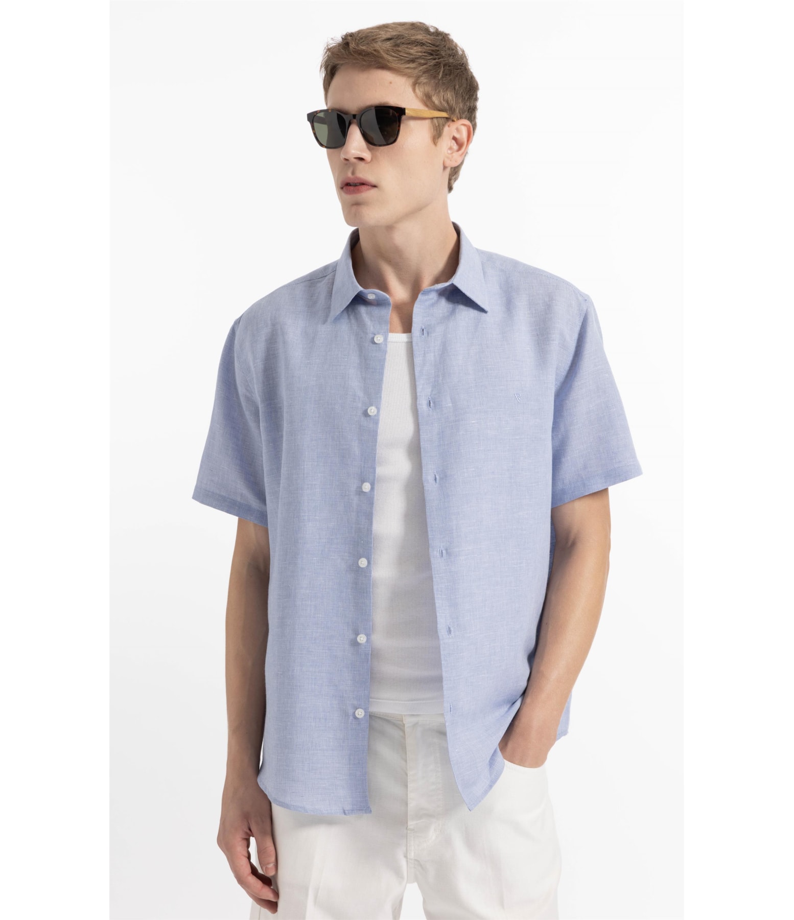 Camisa Linen Blend Lanusei Retro Shangai Azul Jeans                              