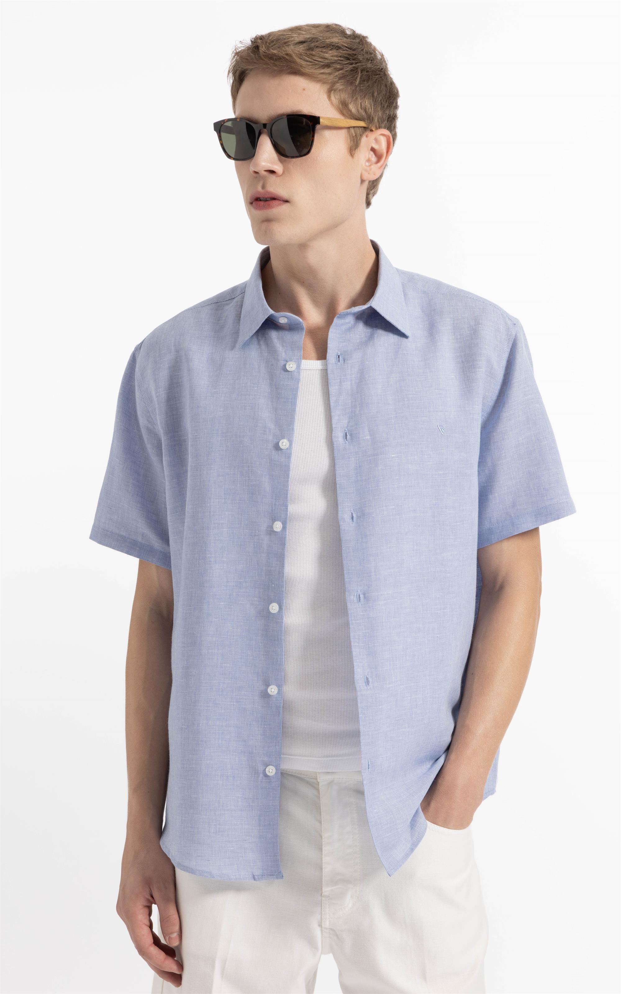 Camisa Linen Blend Lanusei Retro Shangai Azul Jeans                              