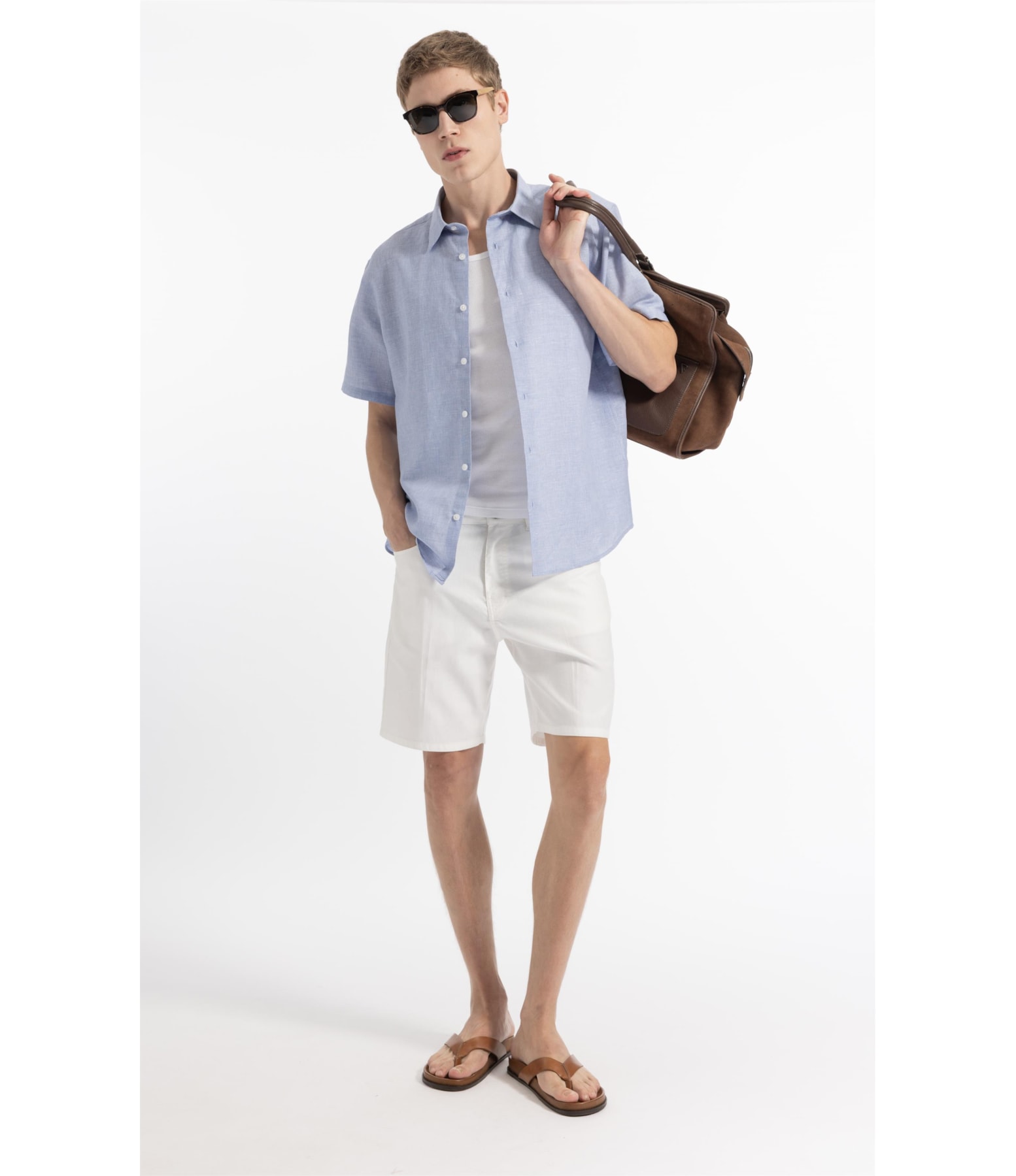 Camisa Linen Blend Lanusei Retro Shangai Azul Jeans                              