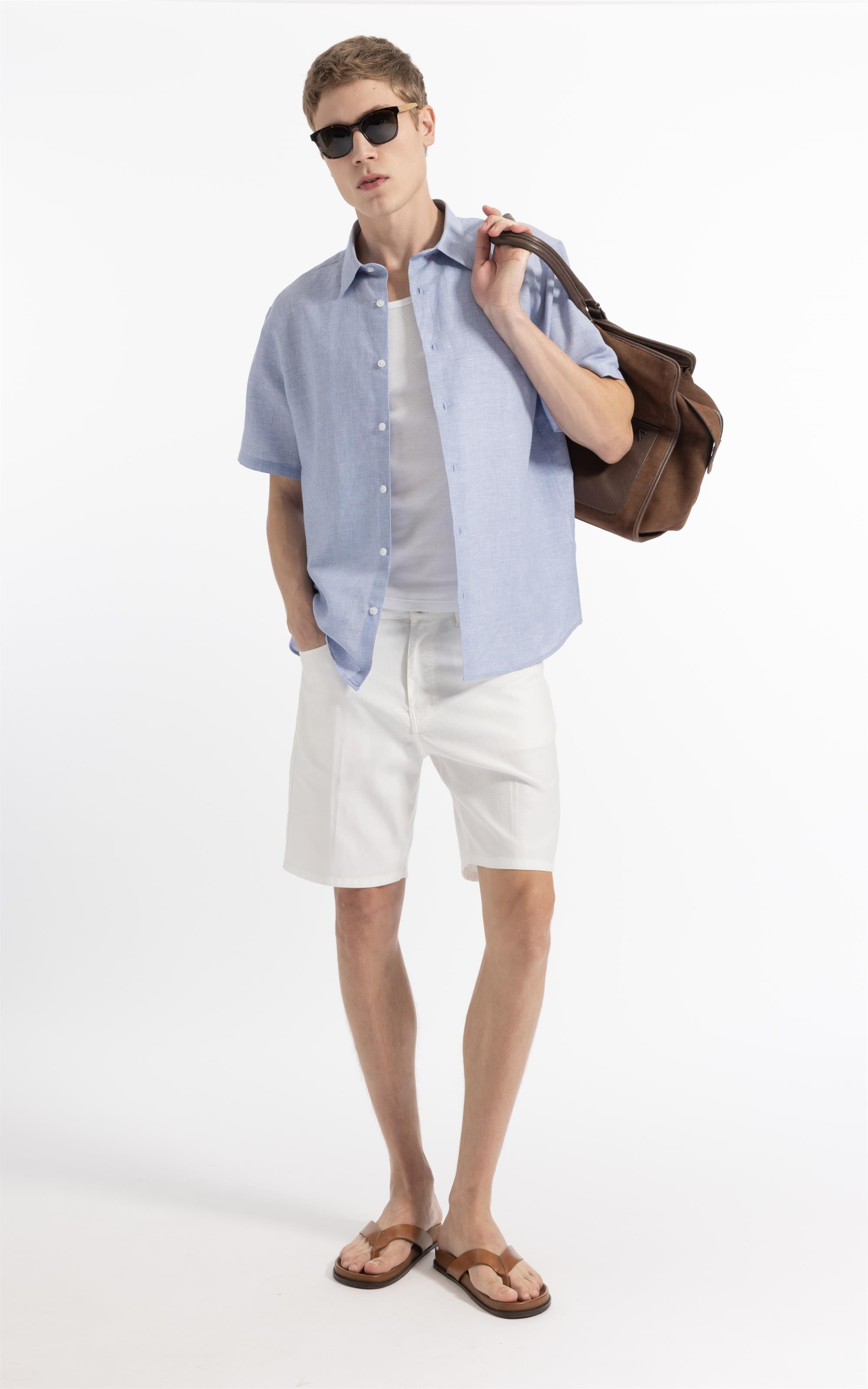 Camisa Linen Blend Lanusei Retro Shangai Azul Jeans                              