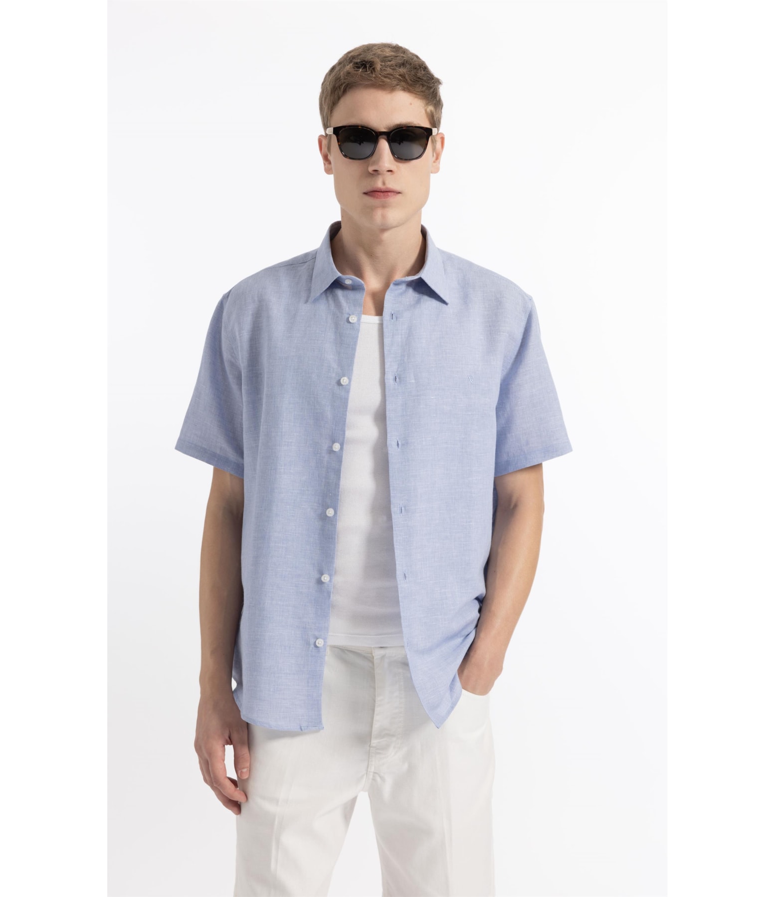 Camisa Linen Blend Lanusei Retro Shangai Azul Jeans                              