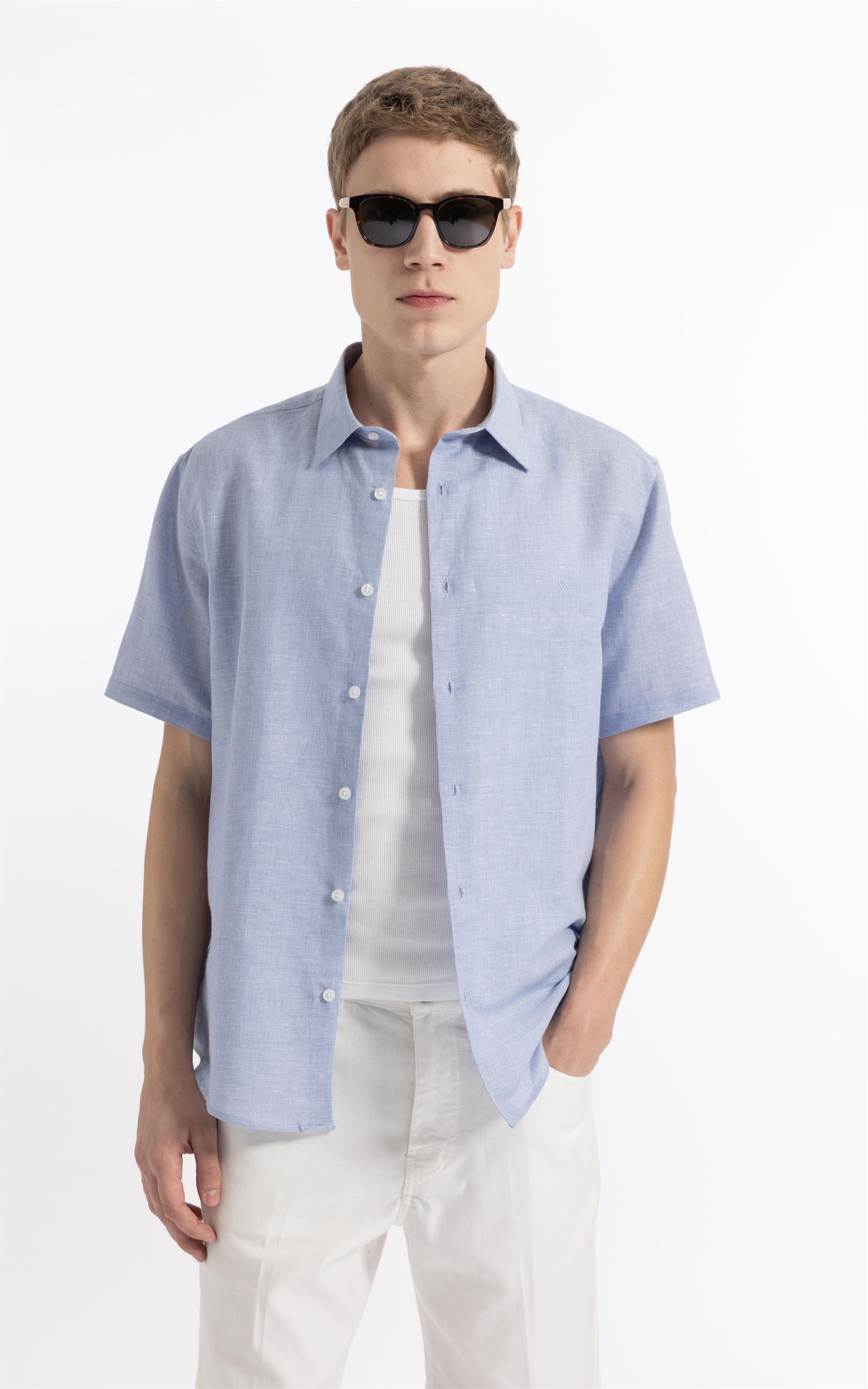 Camisa Linen Blend Lanusei Retro Shangai Azul Jeans                              