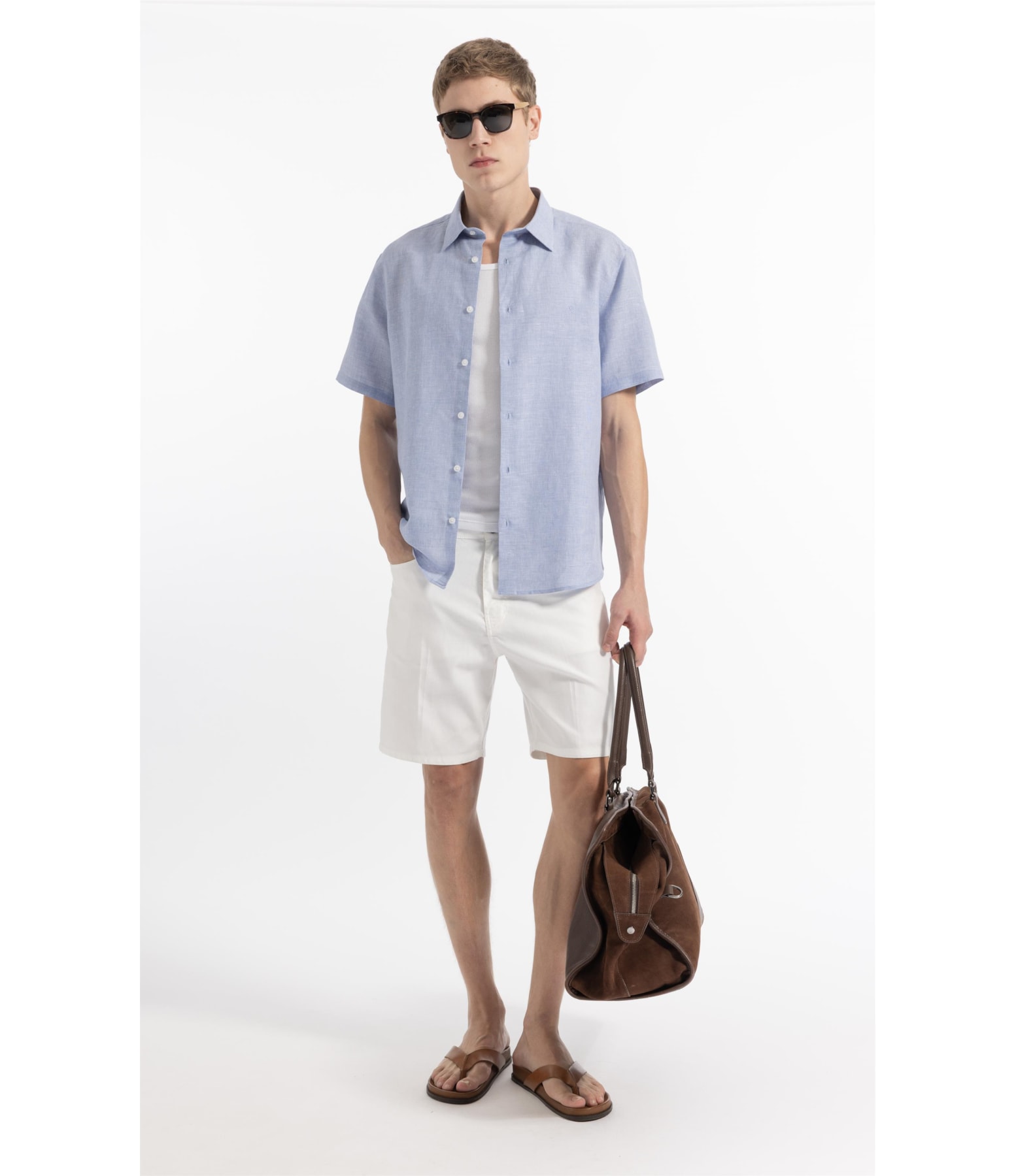 Camisa Linen Blend Lanusei Retro Shangai Azul Jeans                              